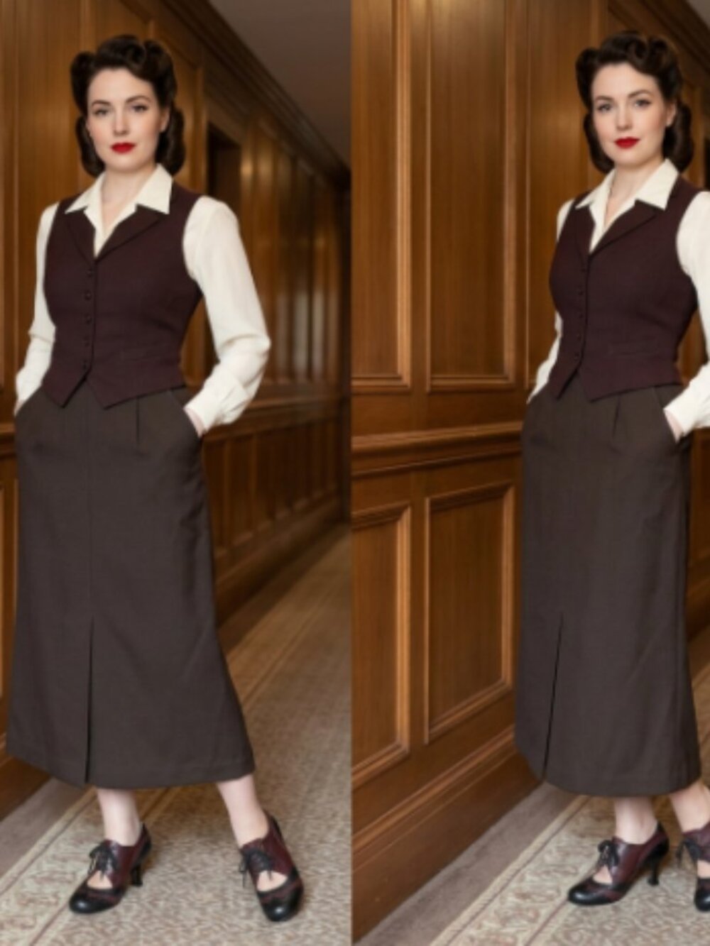 Vintage Bianca 100% Wool Midi Skirt Brown Size 4 Made In CANADA